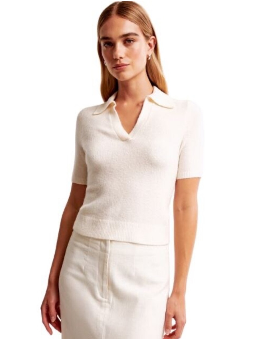Abercrombie Cream Short Sleeve Polo Sweater Top